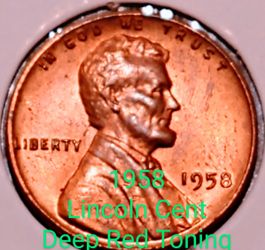 1958 Deep Red Toned Lincoln Wheat Penny AU