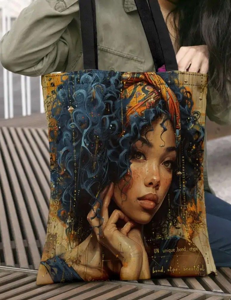 Vintage Style Girl Painting Canvas Tote Bag