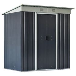 Outsunny 6' x 4' Metal Lean to Garden Shed, Outdoor Storage Shed, Garden Tool House with Double Sliding Doors, 2 Air Vents for Backyard, Patio, Lawn, 