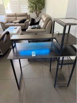 39” Gaming Desk with LED Lights and Outlet Strip