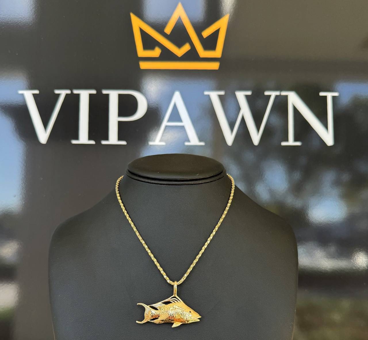 14k solid yellow gold Fish 0.03CTW Pendant charm