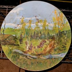 Antique Painted Gold Mining Pan 15" Dia. 2" Tall The painting Has Rust SEE Pic.