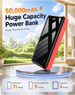 Power Bank [50000mAh; NEW] - Portable Charger 22.5W Fast Charging USB C Battery Pack - 3 Outputs & 2 Inputs, LED Display, External Cell Phone Battery 