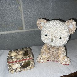 🐚 Handmade Seashell Teddy Bear Figurine – Adorable Coastal Keepsake!
