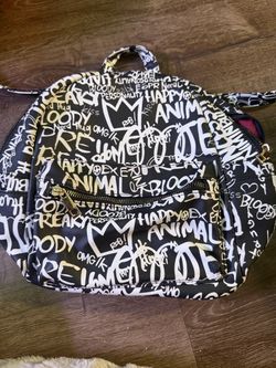 Graffiti Print Mini Backpack - Black & White Faux Leather