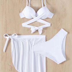 New,3 Pieces Bikini Set,white Size 36 C,Large