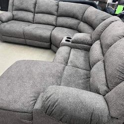 Flannel Comfy Plush Reclining Sectional Sofa Couch 