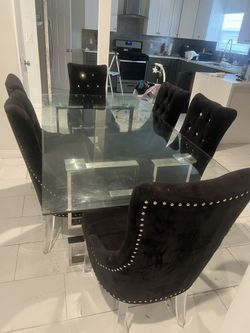 Glass Table And Dinning Chairs
