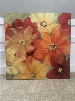 Painted Flowers On Canvas- Like New!!!