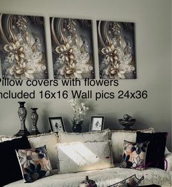 Set of 3 wall hanging pics with pillow covers