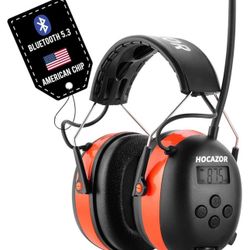 HP033 Bluetooth 5.3 Hearing Protection AM FM Radio Headphones, 25dB NRR Noise Reduction Safety Earmuffs with 2000mAh Rechargeable Battery for Mowing W