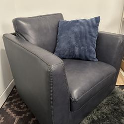 Blue Leather Sofa Chair 