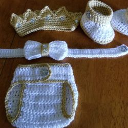 Crochet Baby Boy Prince Diaper Cover Outfit Photo Prop 