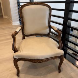 French Bergere Carved Off White Leather Chairs Louis XVI
