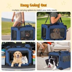 40'' Soft Dog Crates Kennel, 3-Door Portable Folding Pet Carrier with Mesh Windows, Straps and Fleece Mat for Dogs, Cats, Rabbits, Meeting the needs f
