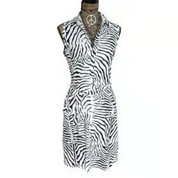 J. McLAUGHLIN women's Safari Zebra black & white sleeveless shirt-dress - SIZE M 