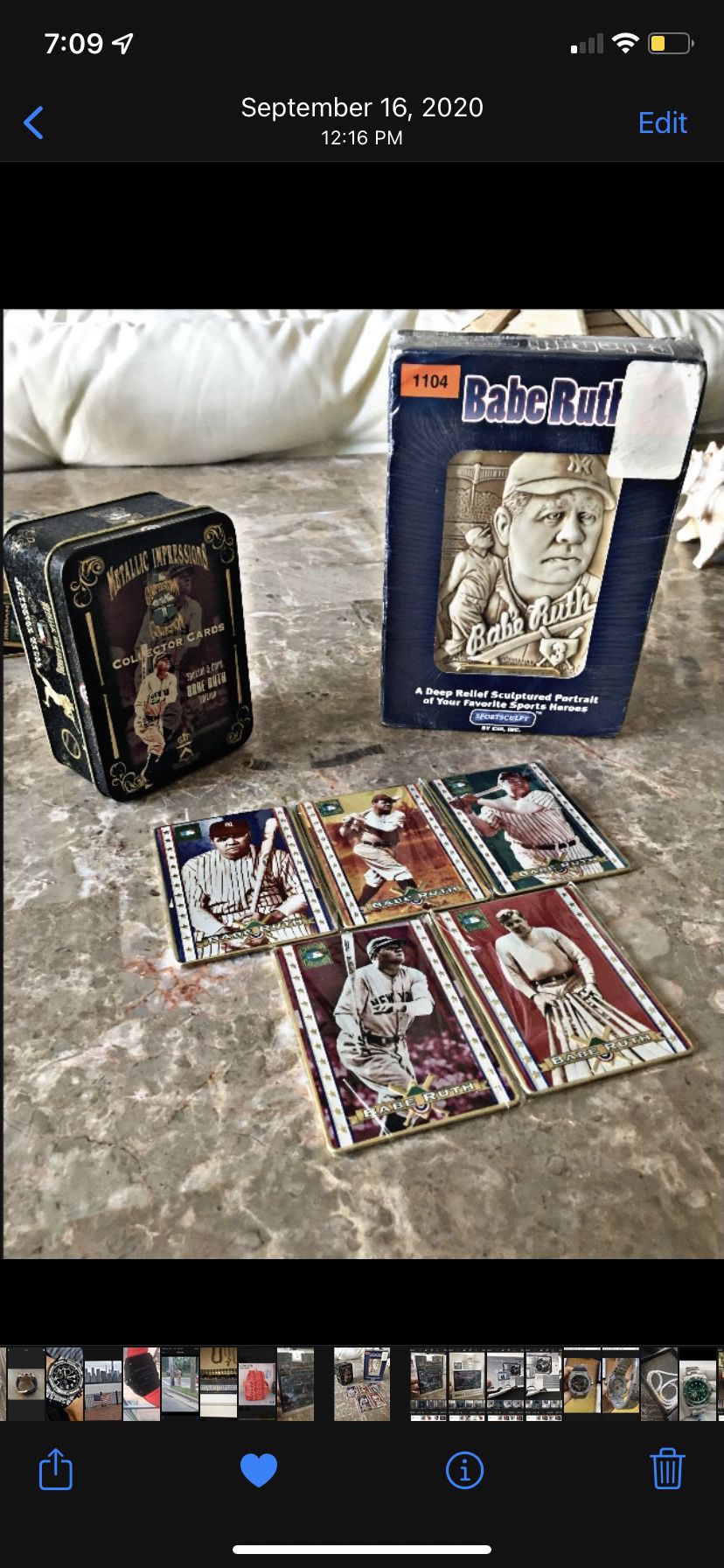 1990s Babe Ruth Lot Unopened 5 Card Metal Set & Stone Sculpture 