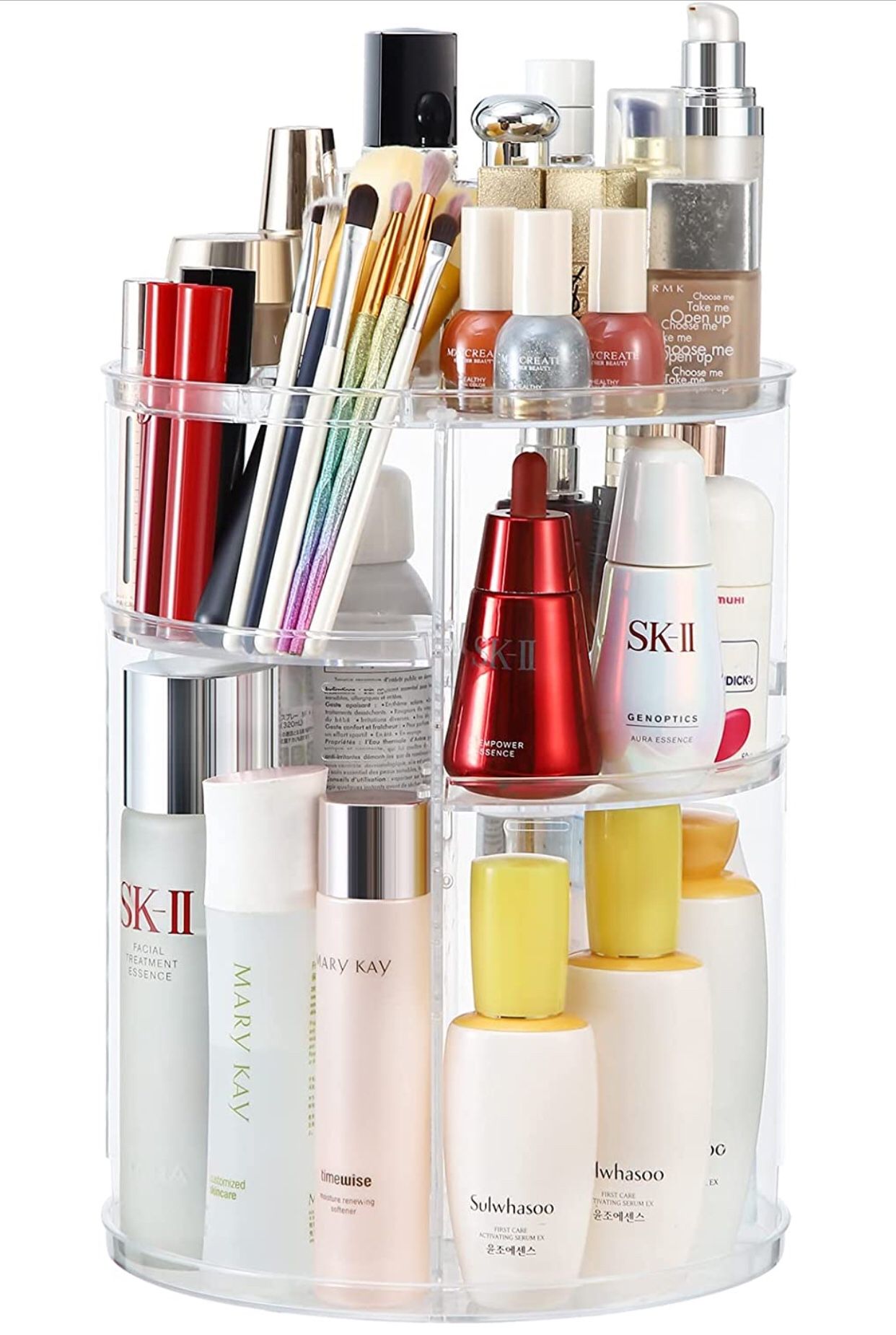 360 Rotating Makeup Organizers and Storage, Spinning Cosmetic Display Case with 6 Adjustable Layers for Bathroom Vanity Countertop