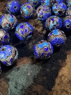 Phoenix rising beads, vintage ancient Chinese gold inlay silver enamel beads