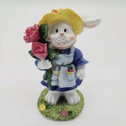 Vintage K's Collection 5" Easter Bunny Wearing Sunhat Figurine. 