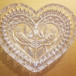 Heart-Shaped CRYSTAL Love Birds Dish By HOFBAUER. Made in Germany.