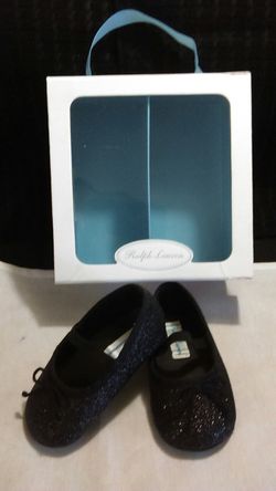 Ralph Lauren baby girl size 3 Sparkle glitter black Mary Jane shoes new in box