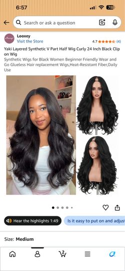 24” Synthetic Yaki Texture V Part Half Wig