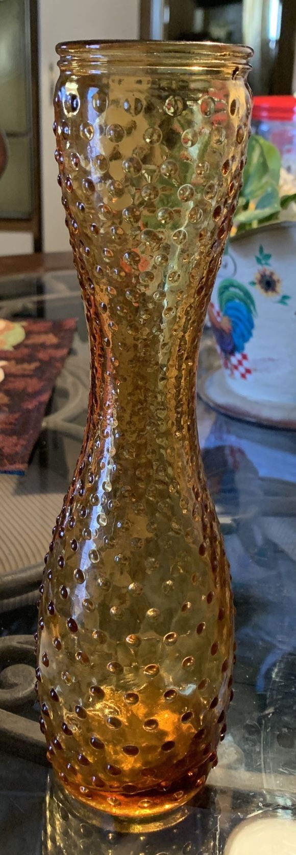 Vintage Amber Golden Honey Hob Nail Vase 11”High ssc