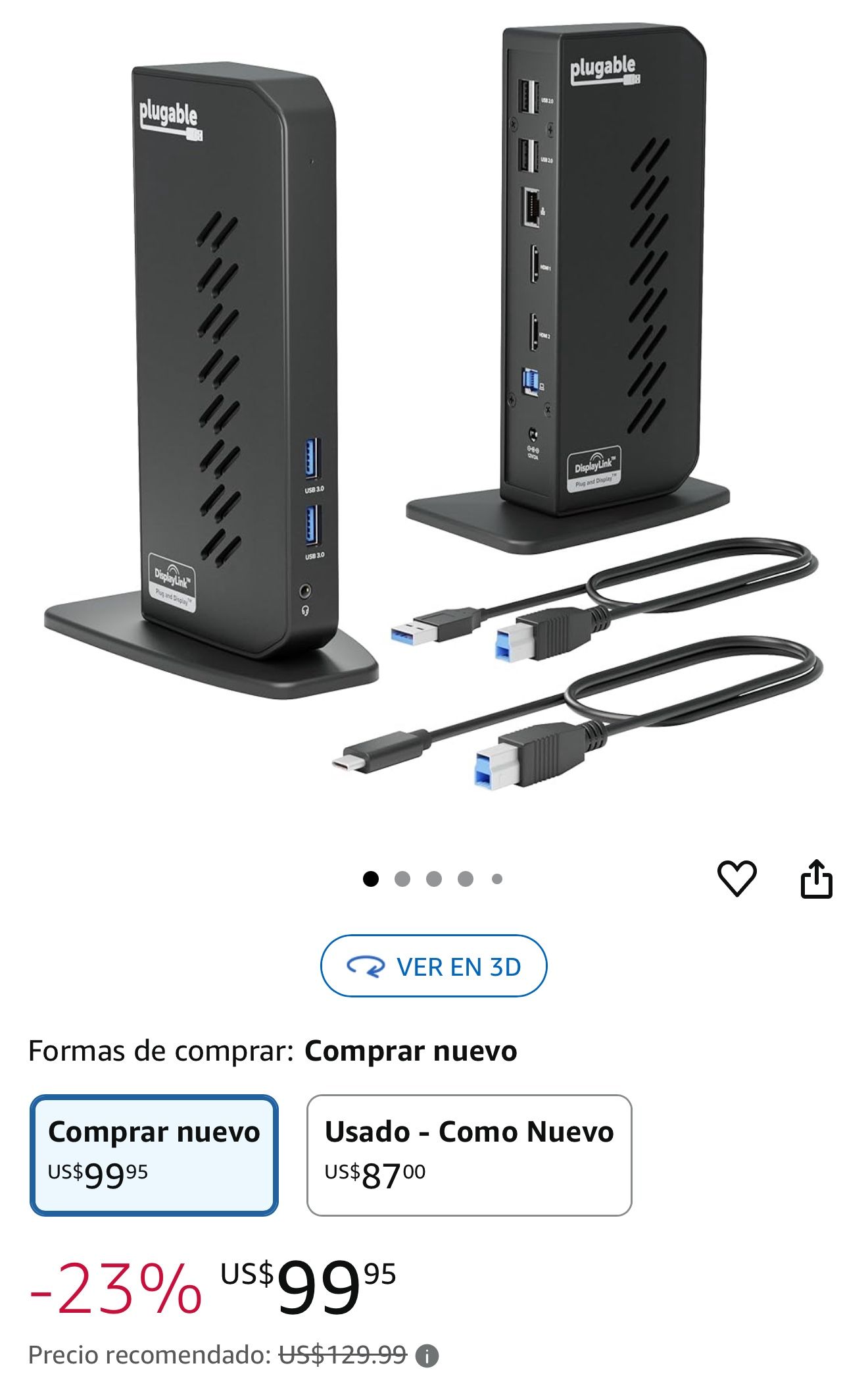Plugable Estación de acoplamiento universal USB 3.0 y USB-C para laptop con 2 puertos HDMI para Wind