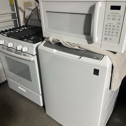 microwave, gas range oven, washing machine