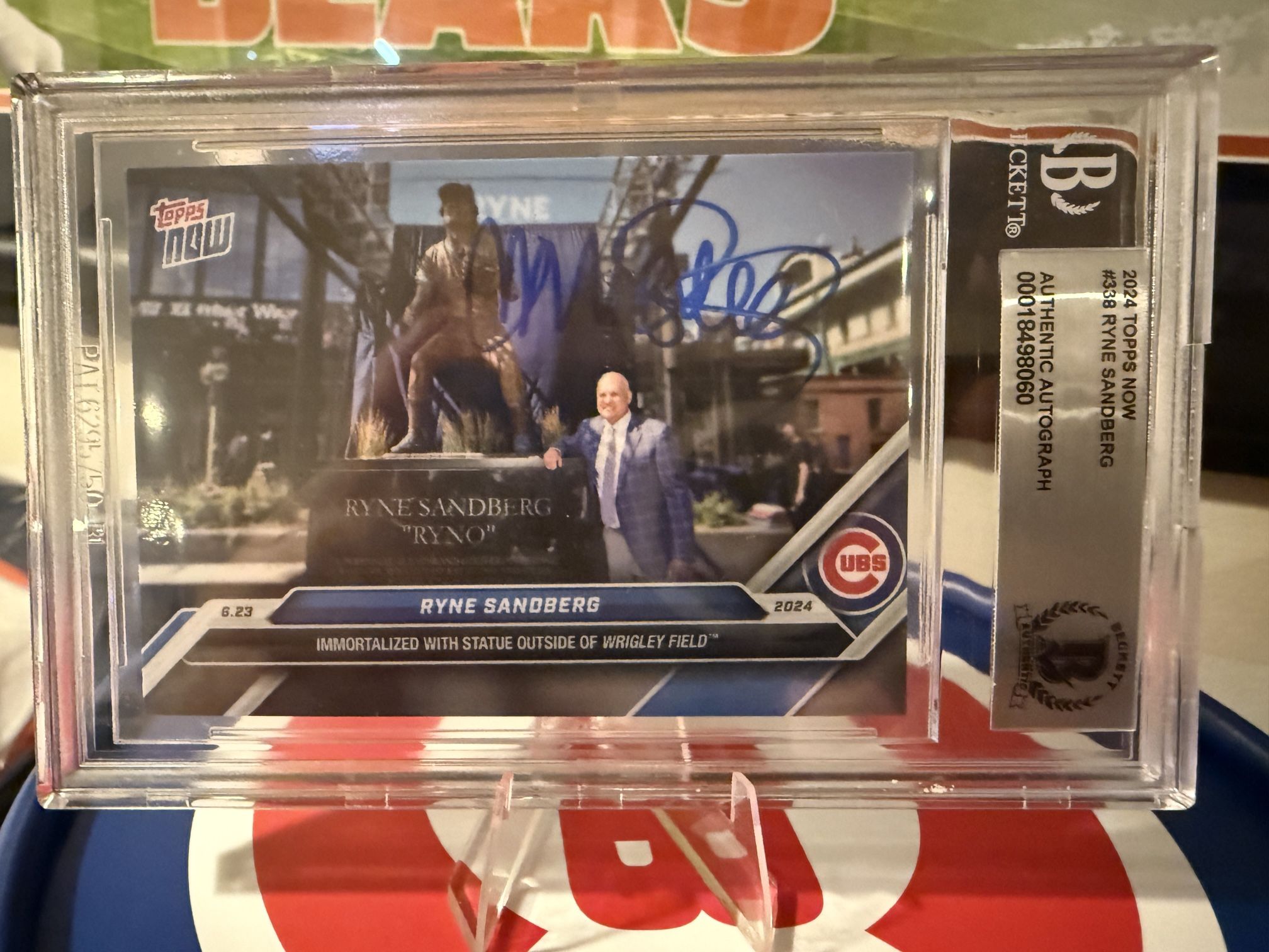 Ryne Sandberg Signed 2024 Topps Now Chicago Cubs Statue Card #338 Beckett BGS