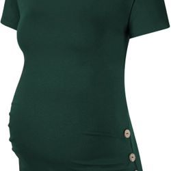 Anbenser Maternity Shirt Long Sleeve Crew Neck Side Button Ruched Tunic Top for Women （Green,XX-Large