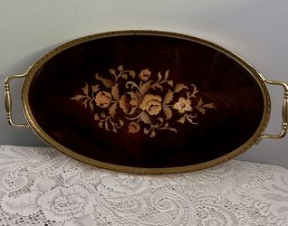 Vintage Brass Tray w/Beautiful Gold Floral Detailing