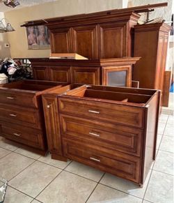 Cherry-Wood Kitchen Cabinets- Tops & Bottoms With LED Lights- Excellent Condition