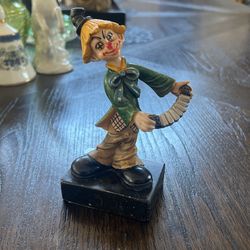 Vintage Clown playing accordion Figurine On Marble Base 6 Inches Tall