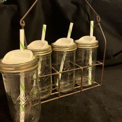 Ball Jar Drink Glasses With Straws And Lids 