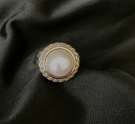 Vintage 925  Silver and  14k  Gold  with Large Pearl setting Thumbnail