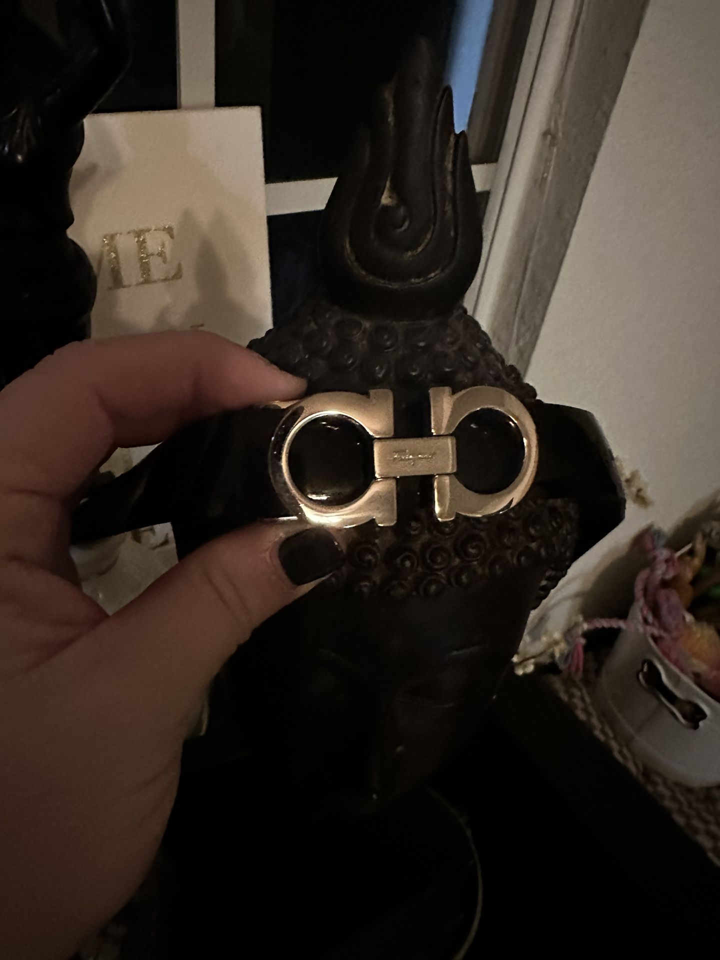 FERRAGAMO Gancini black patent leather belt