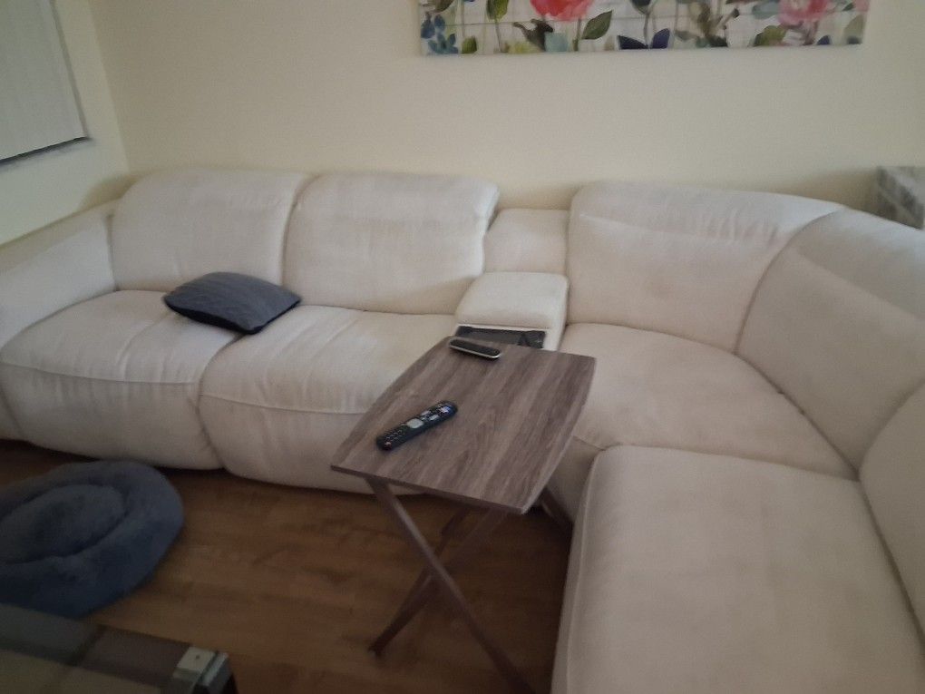 Ashley Home Furniture -Off-White Cloth Sectional W/ 2x Electrical Recliners