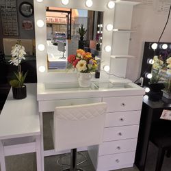 White Vanity Set Stool And Shelf Included 