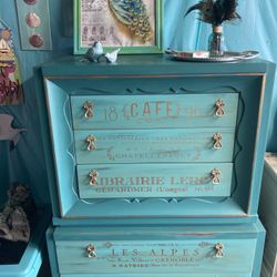 Beautiful Dresser In Teal And Gold Victorian Nicely Made