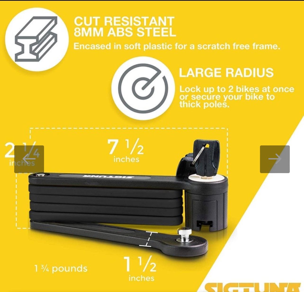 SIGTUNA Folding Bike Lock - Hardened Steel 8mm Fold-Up Heavy Duty Bike Lock w...