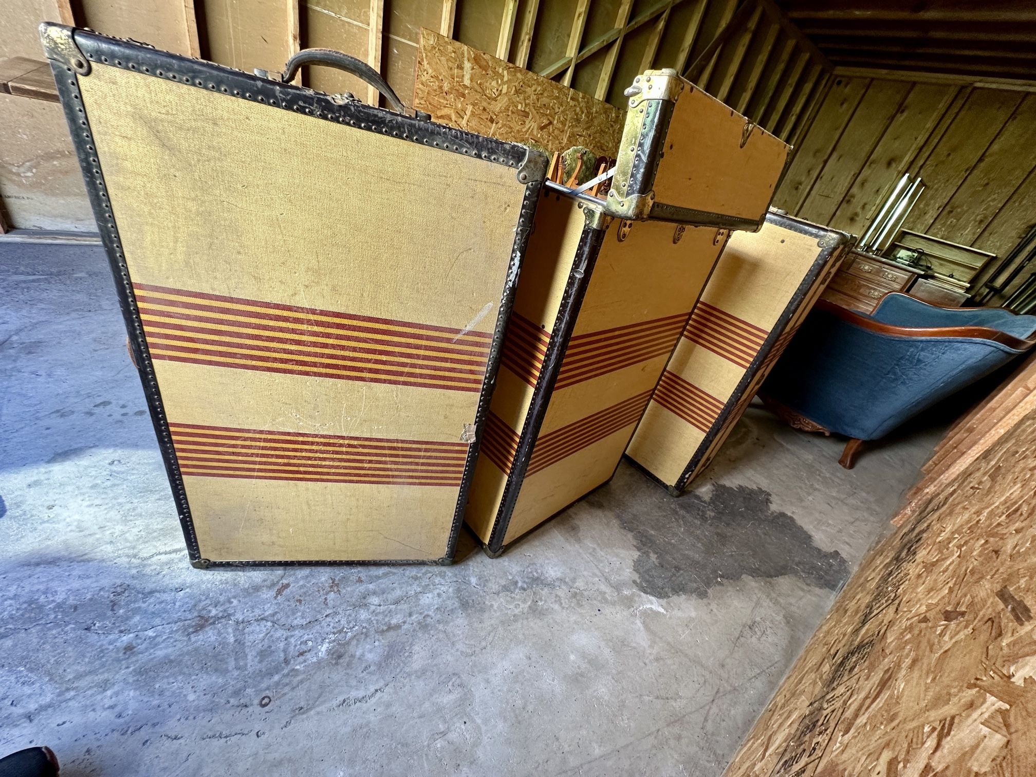 2 Oshkosh vintage wardrobe steamer trunks