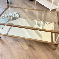 Luxury Large Glass Coffee Table – Gold Frame & Acrylic Legs (Originally $800)