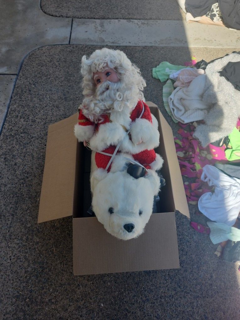 Santa Claus Riding Polar Bear  Vintage 