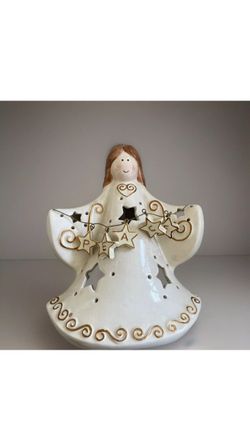 Porcelain Vintage Farmhouse Country Christmas White and Gold PEACE Charm Tealite Candle Shabby Chic
