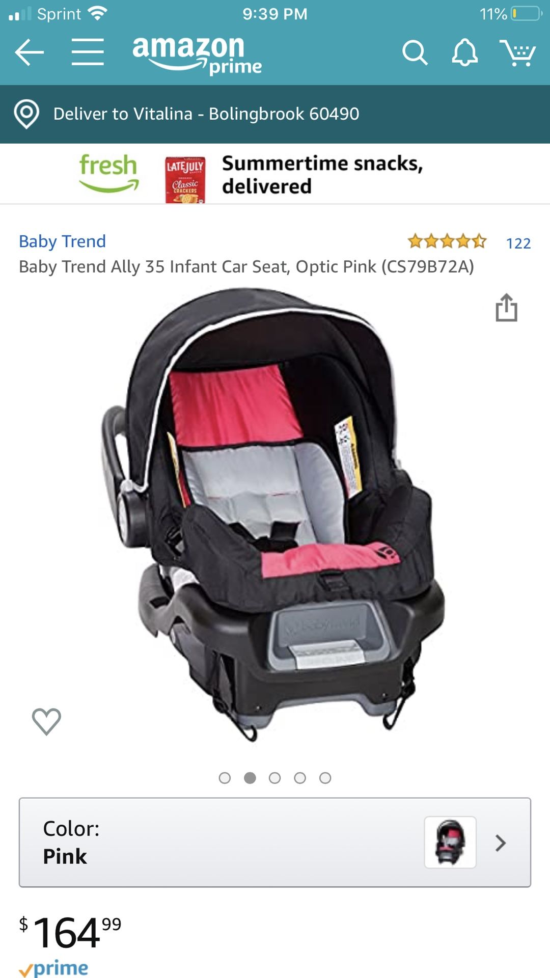 Baby Trend Ally 35 Infant Car Seat, Optic Pink (CS79B72A
