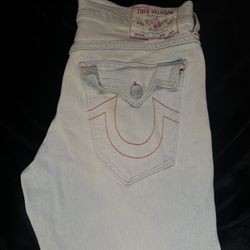 TRUE RELIGION MENS SIZE 30 GENO ORANGE STITCH FLAP POCKET RELAXED SLIM FIT