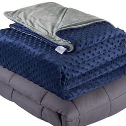 Weighted Blanket For Adults - Queen Size, 60"x80", 16 lbs - Heavy Heating Blankets for Stress & Restlessness - Grey, blue Cover