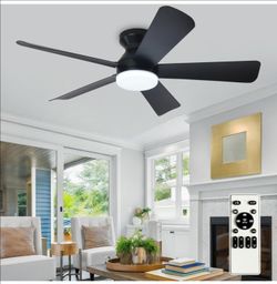 Fan with Light: 42-Inch Black Small Fans for Bedroom Indoor Outdoor - Dimmable Low Profile Ceiling Fans with Remote Control Flush Mount 5 Reversible B